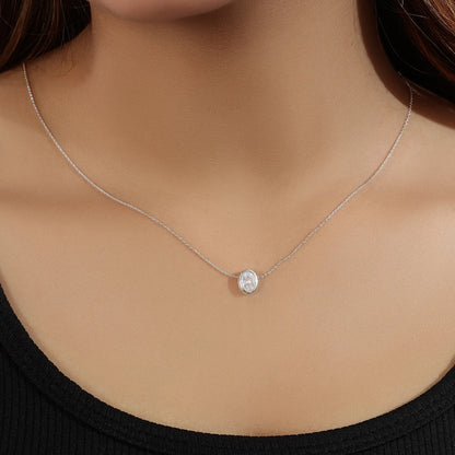 CZ Studded Silver Oval Pendant with Chain