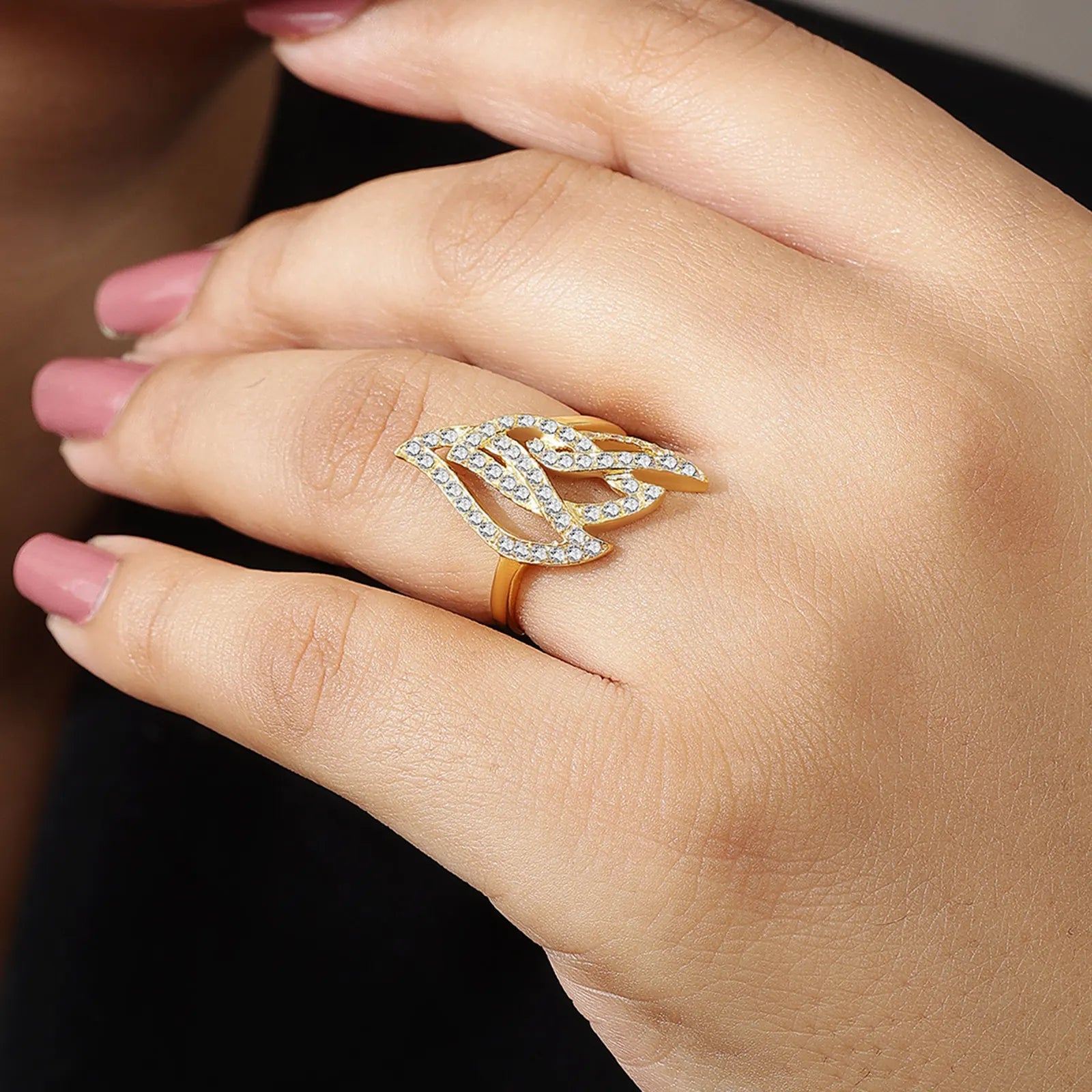 Gold Plated CZ Dream Leaf Ring