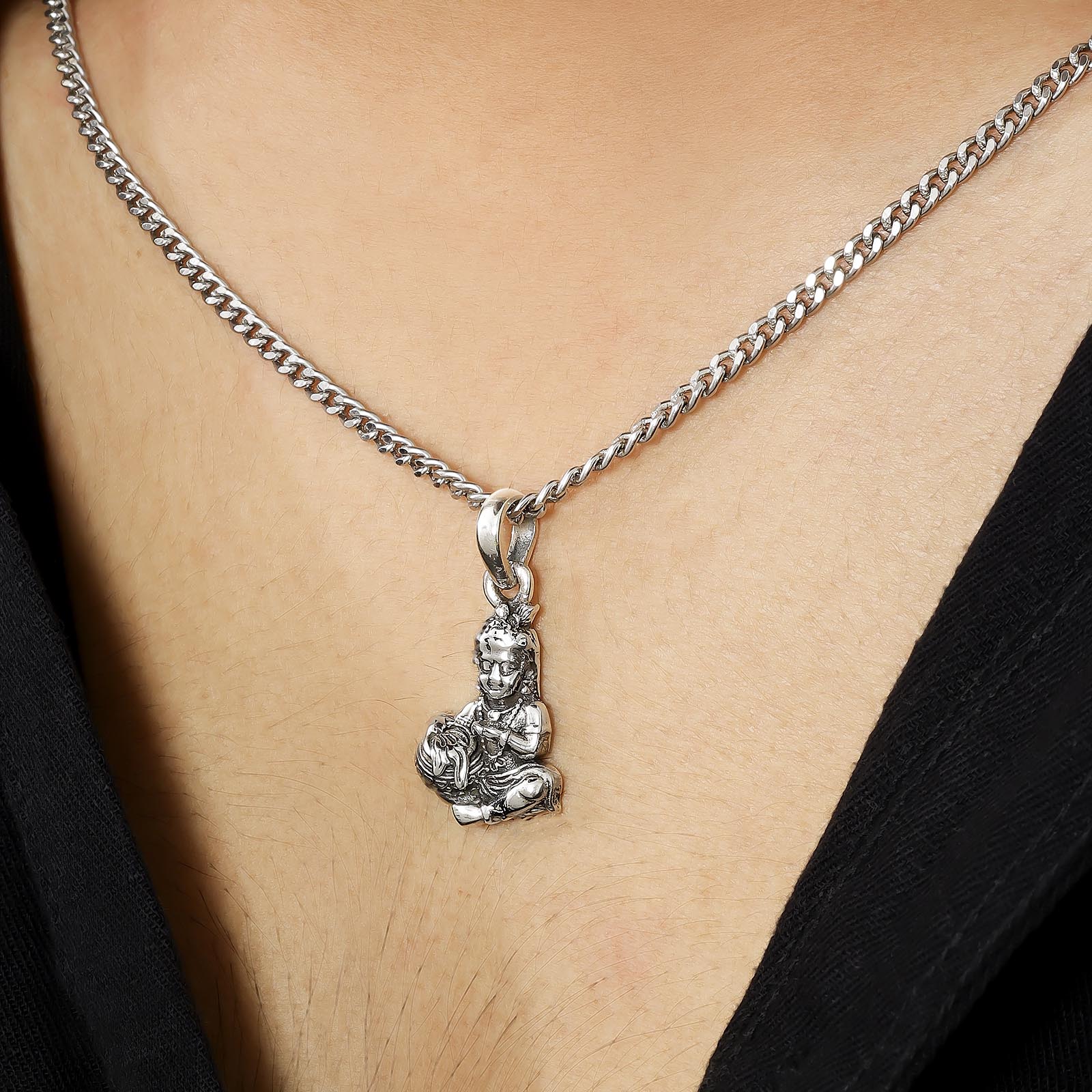 Oxidized Bal Roop Krishna Pendant with Silver Box Chain - Tweov Jewels