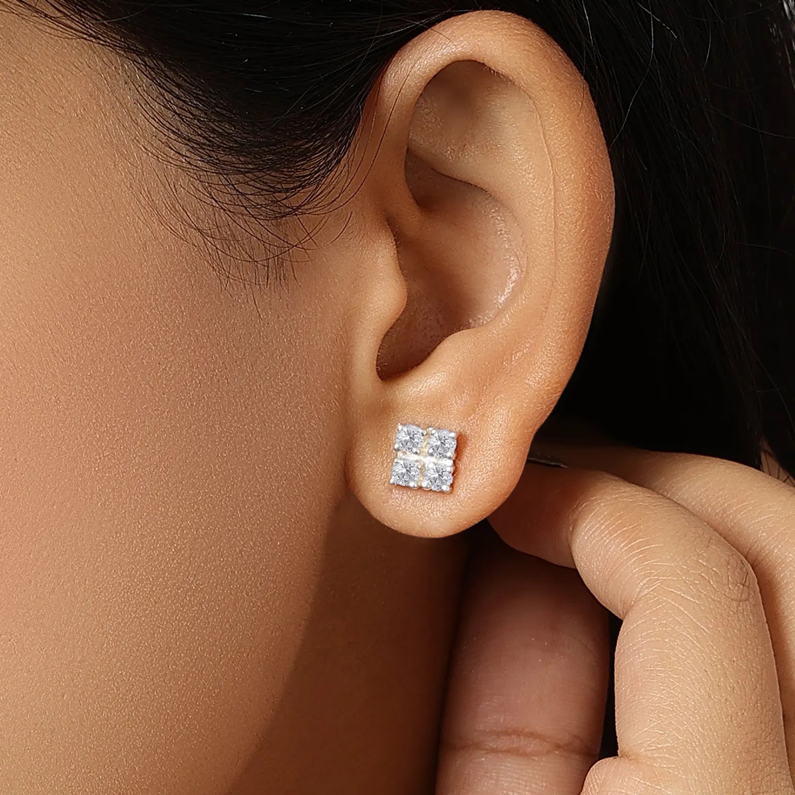 Square CZ Silver Stud