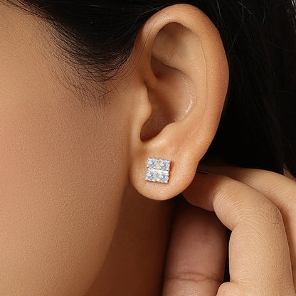 Square CZ Silver Stud