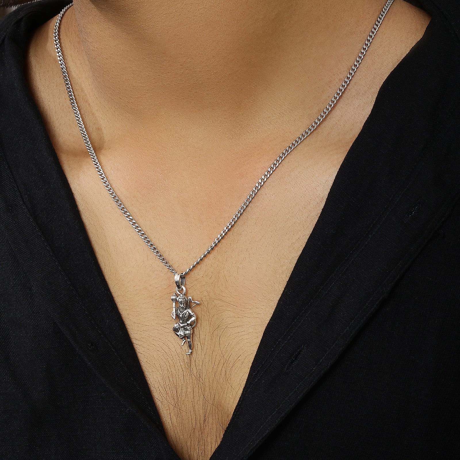Pure Silver Hanuman Pendant with Link Chain