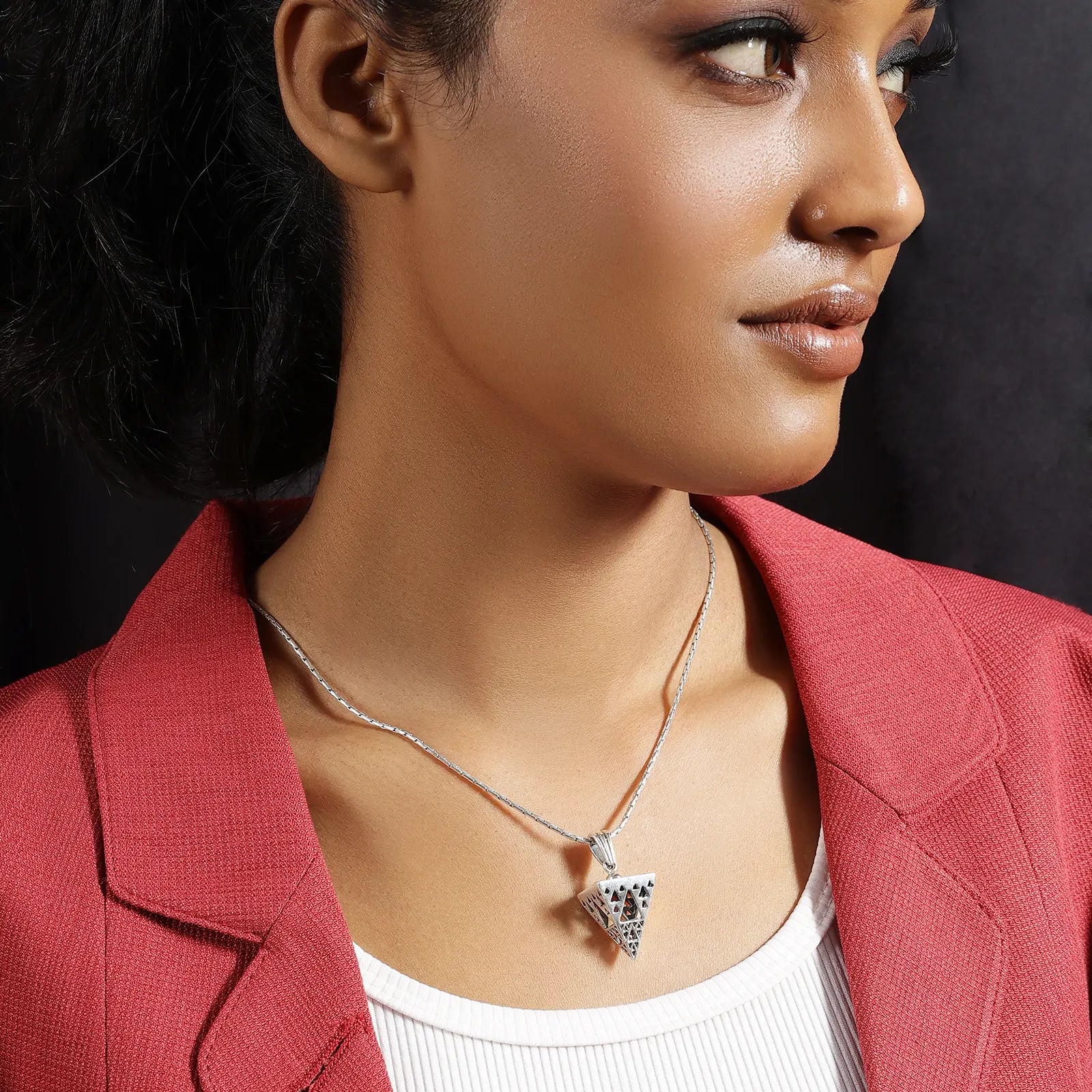 Pyramid Design Triangle Silver Pendant