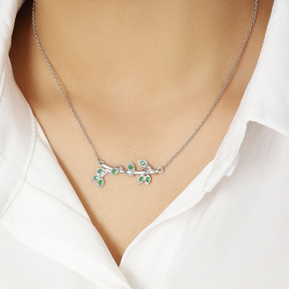 Silver Emerald Leaf Chain Necklace