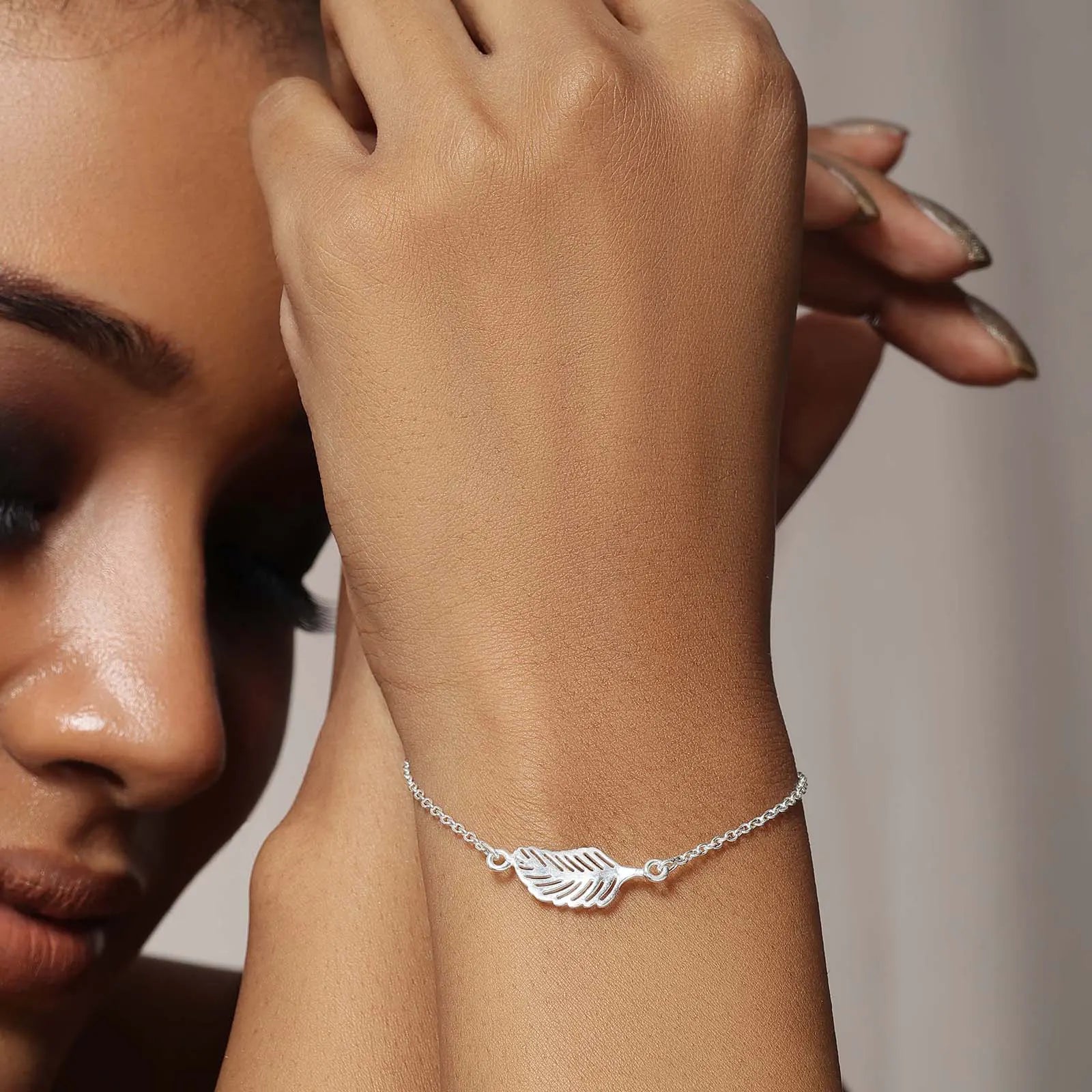 Pure 925 Sterling Silver Leaf Design Chain Bracelet