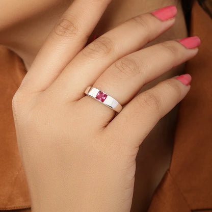 Silver Pink Ruby Stone Finger Band Ring