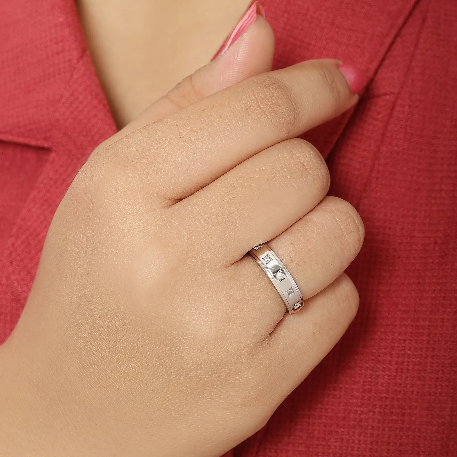 CZ Studded Starlight Silver Ring for Women