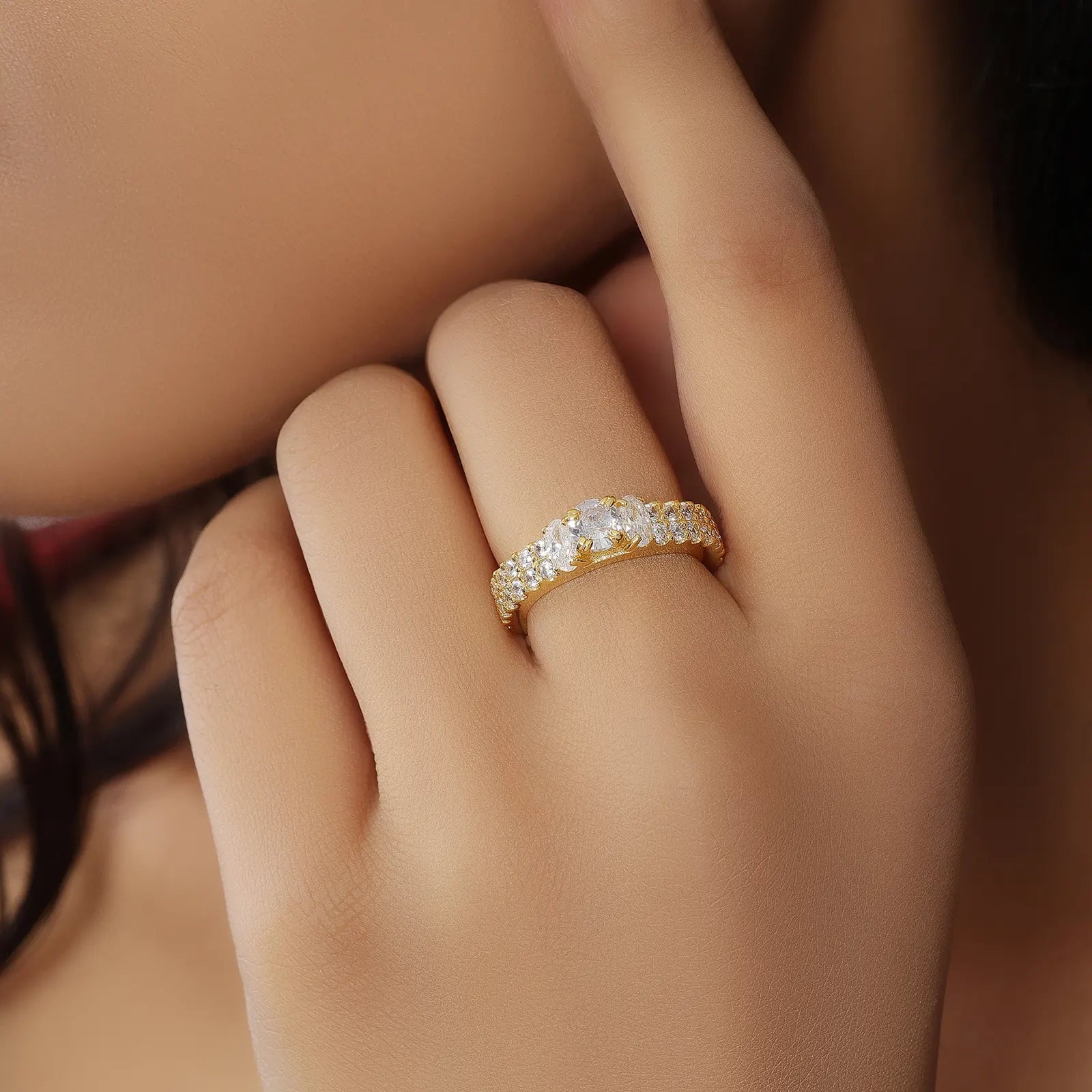 Gold Plated Solitaire CZ Stylish Silver Ring