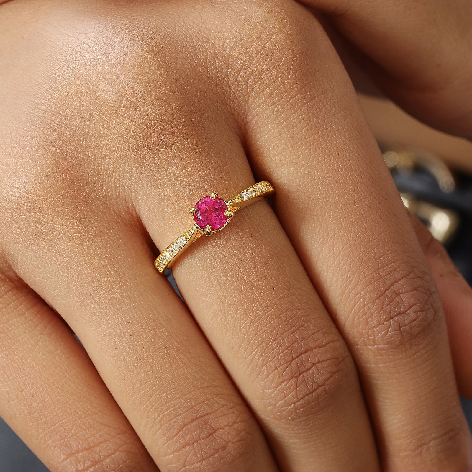 Golden Eternal Cubic Zirconia Ruby Charm Ring