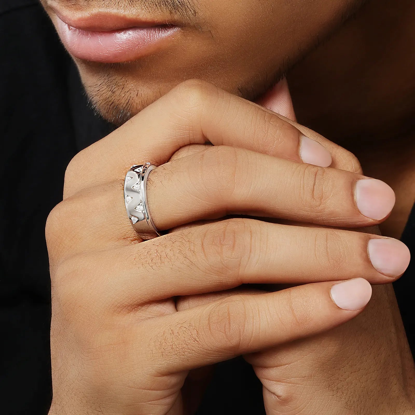 Silver CZ Wave Rings for Men