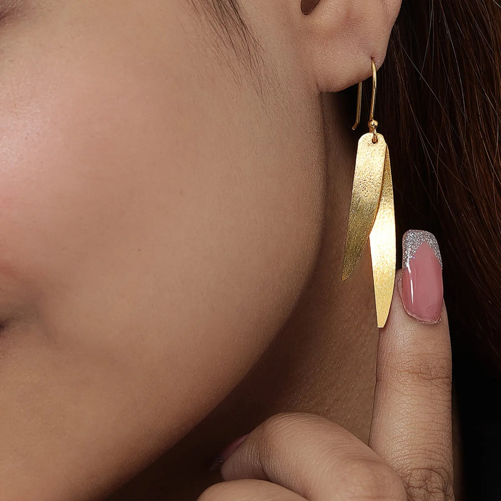 Pure Silver Earrings - Sleek Feather With Gold Plated