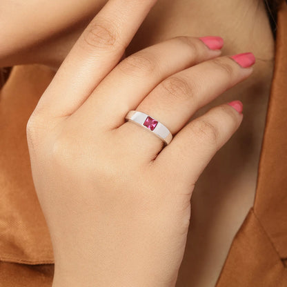 Silver Pink Ruby Stone Finger Band Ring