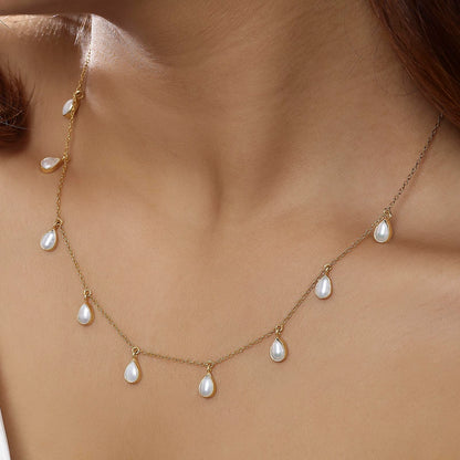 Rose Gold Plated Pearl Chain Necklace - Tweov Jewels