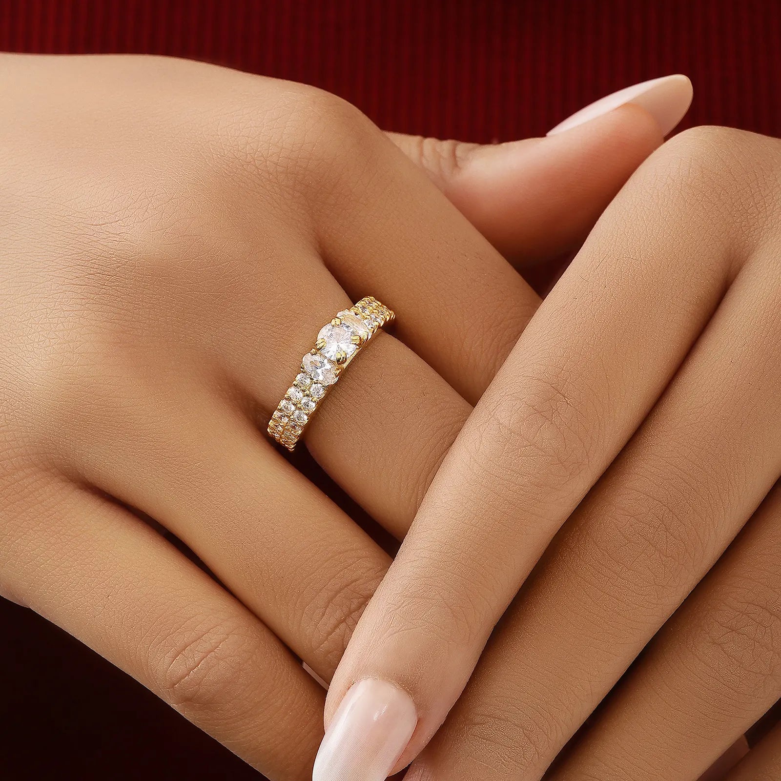 Gold Plated Solitaire CZ Stylish Silver Ring