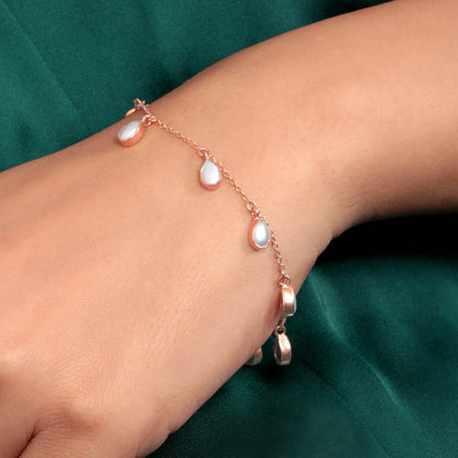 Rose Gold Plated Silver Drop Shape Pearl Bracelet - Tweov Jewels