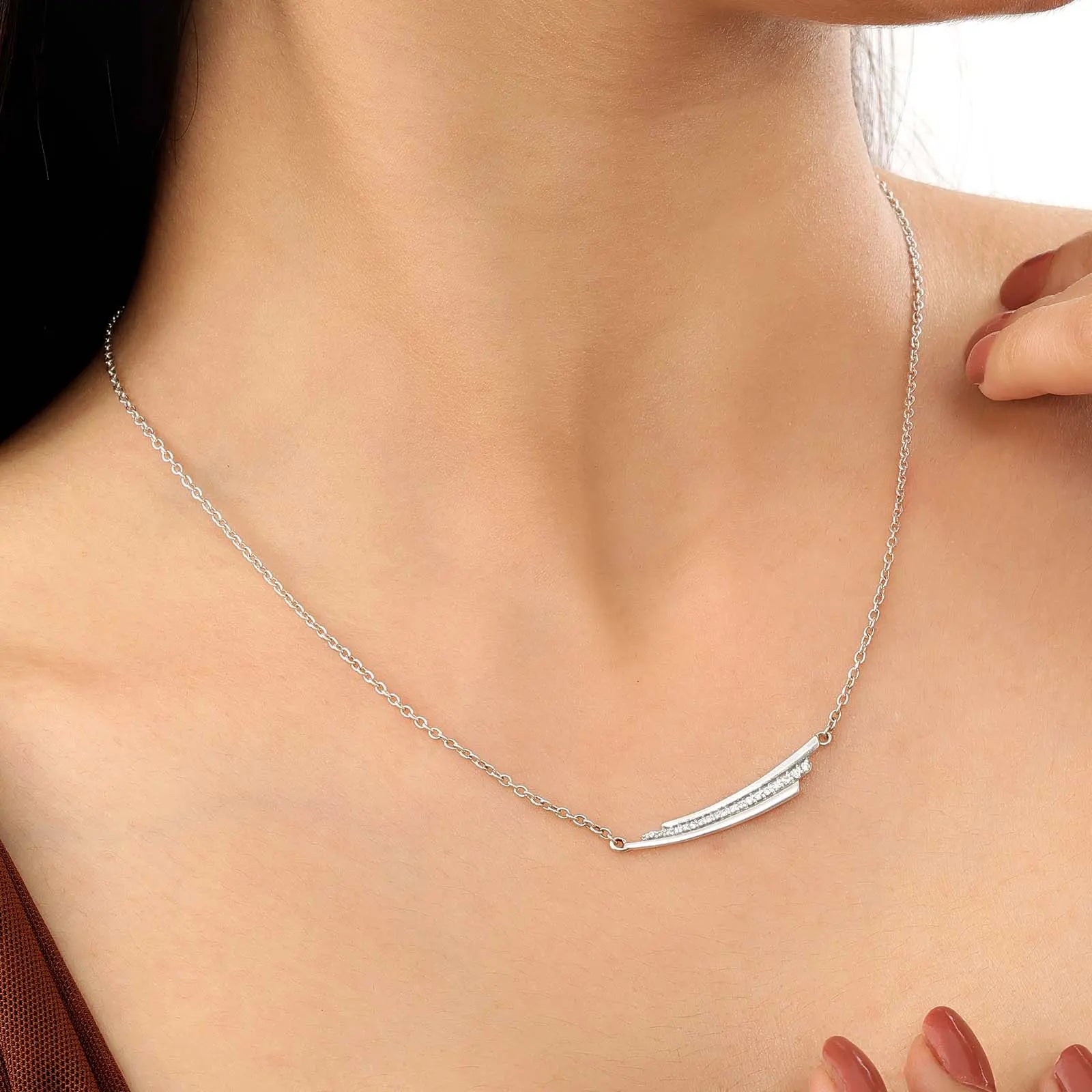 CZ Layered Swing Silver Necklace