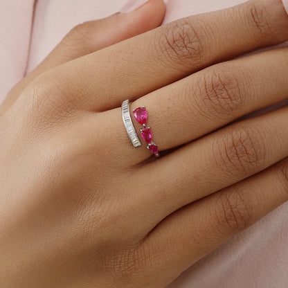 Pink Stone Studded Spiral Silver Ring