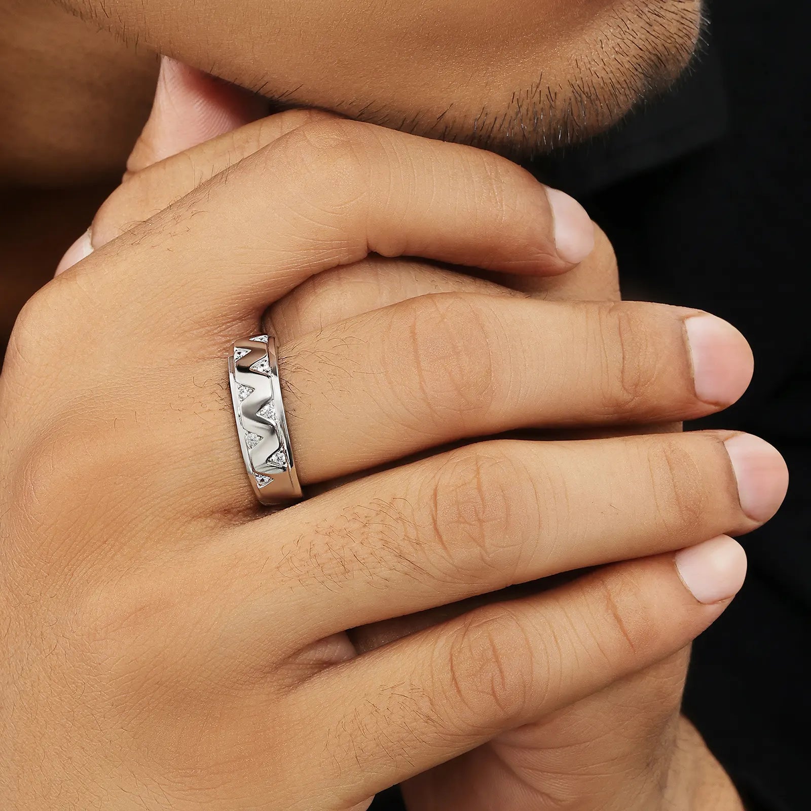 Silver CZ Wave Rings for Men
