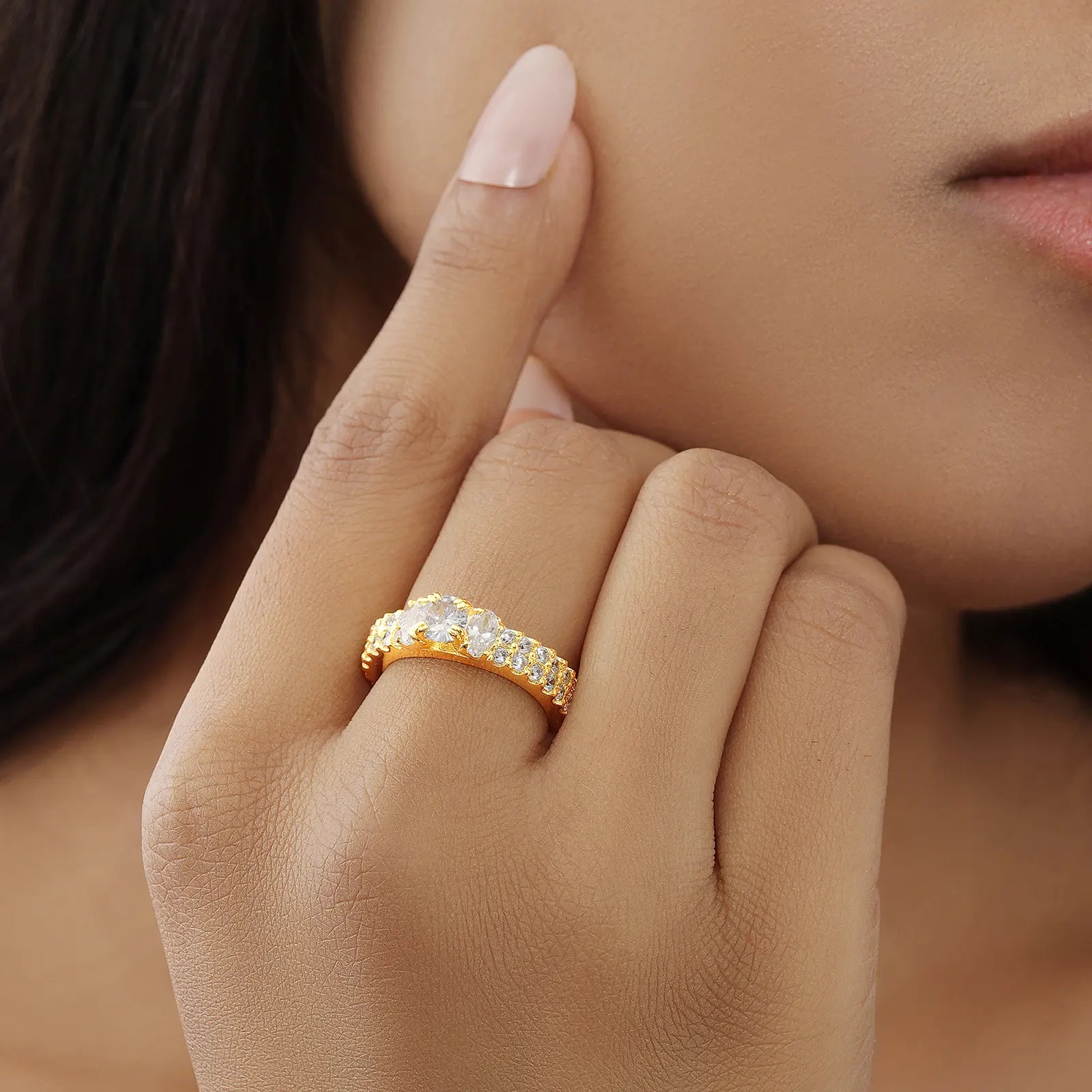 Gold Plated Solitaire CZ Stylish Silver Ring