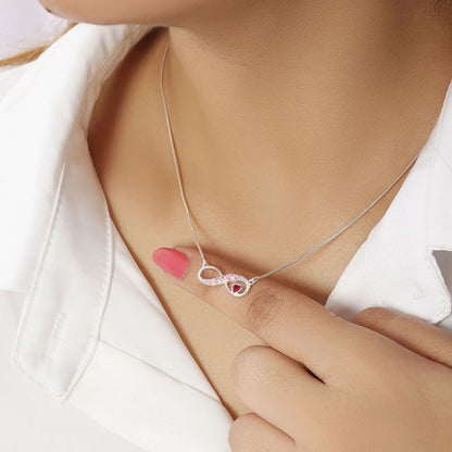 Infinity Pink Heart Silver Necklace
