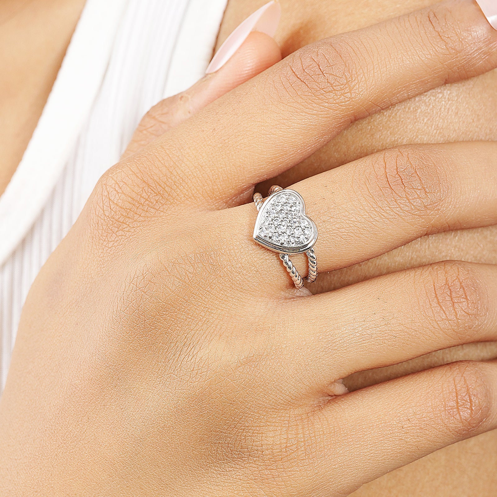 925 sterling silver cz studded heart ring - Tweov Jewels