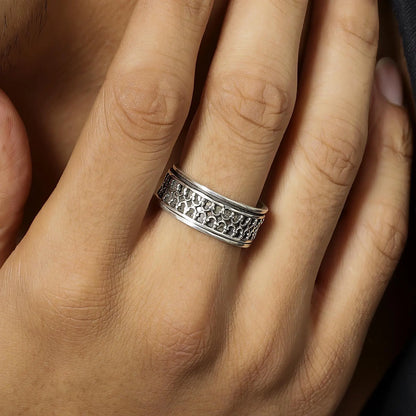 Oxidized Silver Designer Band Ring