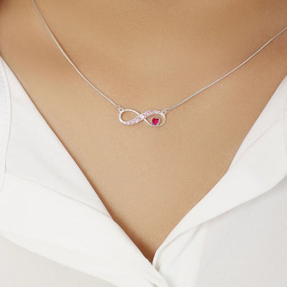 Infinity Pink Heart Silver Necklace