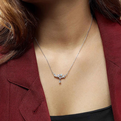 CZ Floral Butterfly Design Silver Necklace