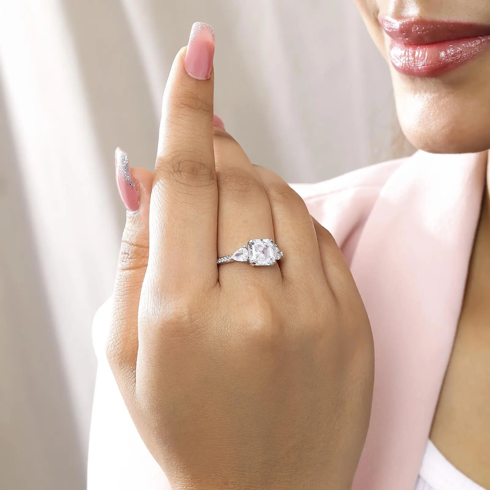 Square Cut CZ Studded Silver Ring - Tweov Jewels