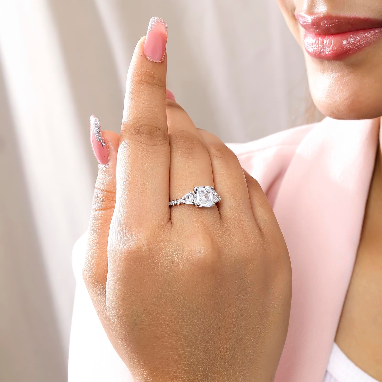 925 Sterling Silver Square-Cut CZ Ring for Women