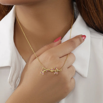 Gold Plated Pink Leaf Silver Necklace