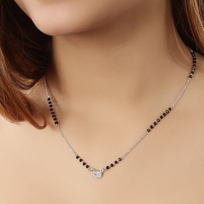 AD Studded Rectangle Solitaire Silver Mangalsutra - Tweov Jewels