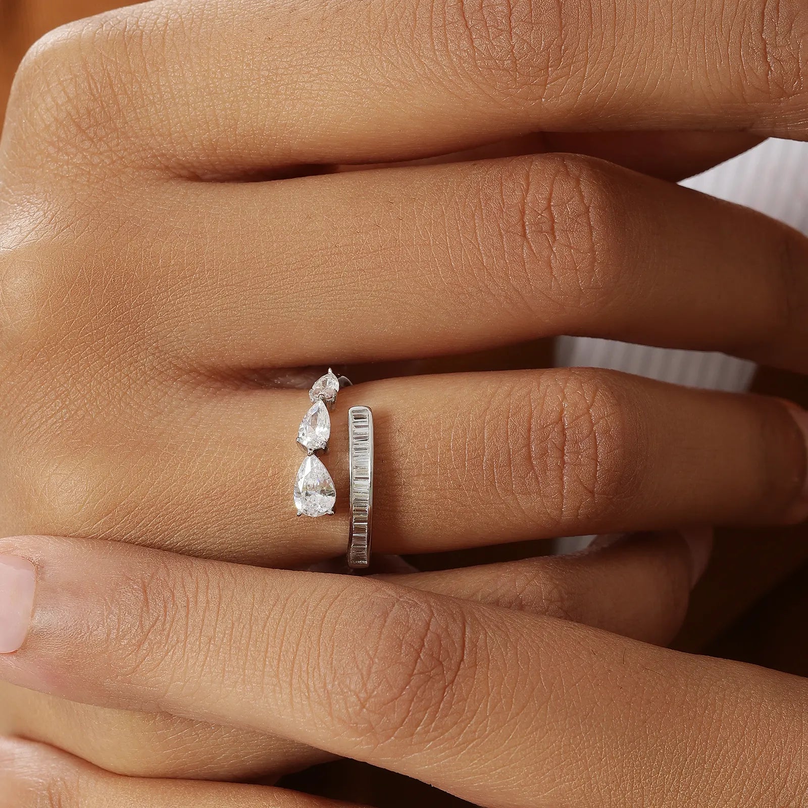 White Stone Studded Spiral Silver Ring