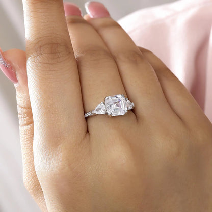 Square Cut CZ Studded Silver Ring - Tweov Jewels