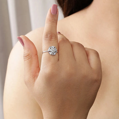 Trendy Floral CZ Silver Ring