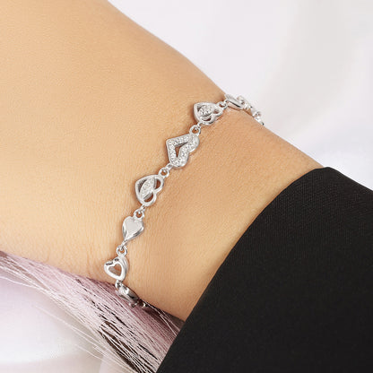 925 Sterling Silver CZ Trendy Heart Bracelet for Women