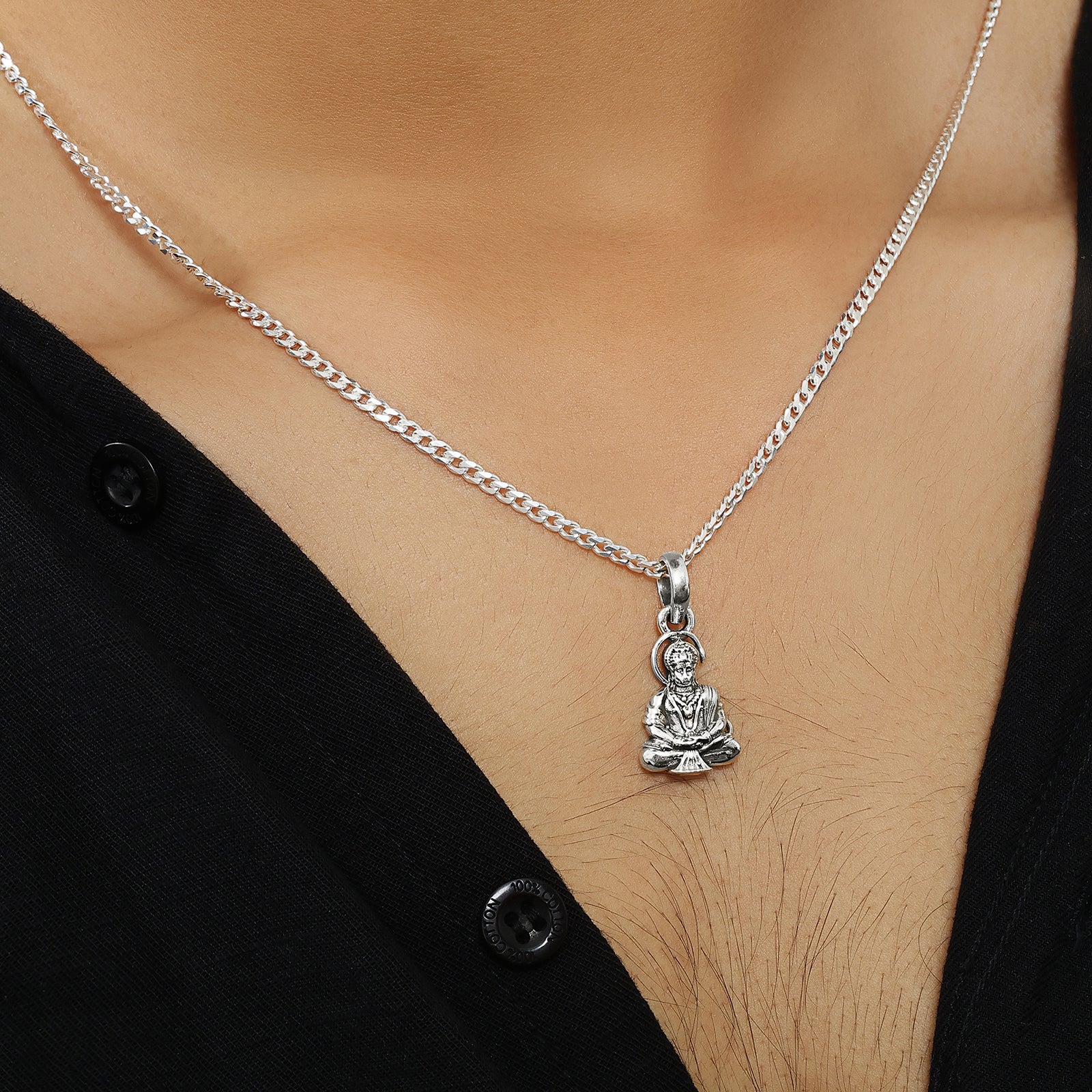 Pure Silver Meditating Hanuman Ji Pendant - Tweov Jewels