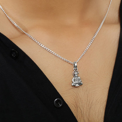 Pure Silver Meditating Hanuman Ji Pendant - Tweov Jewels