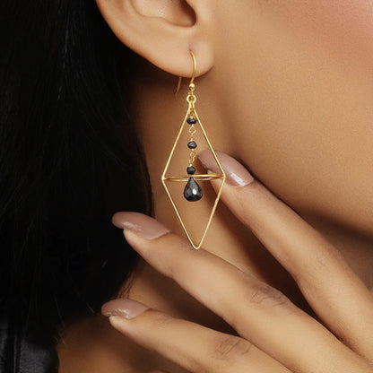 Pure Silver Earrings - Nested Gold Onyx Danglers
