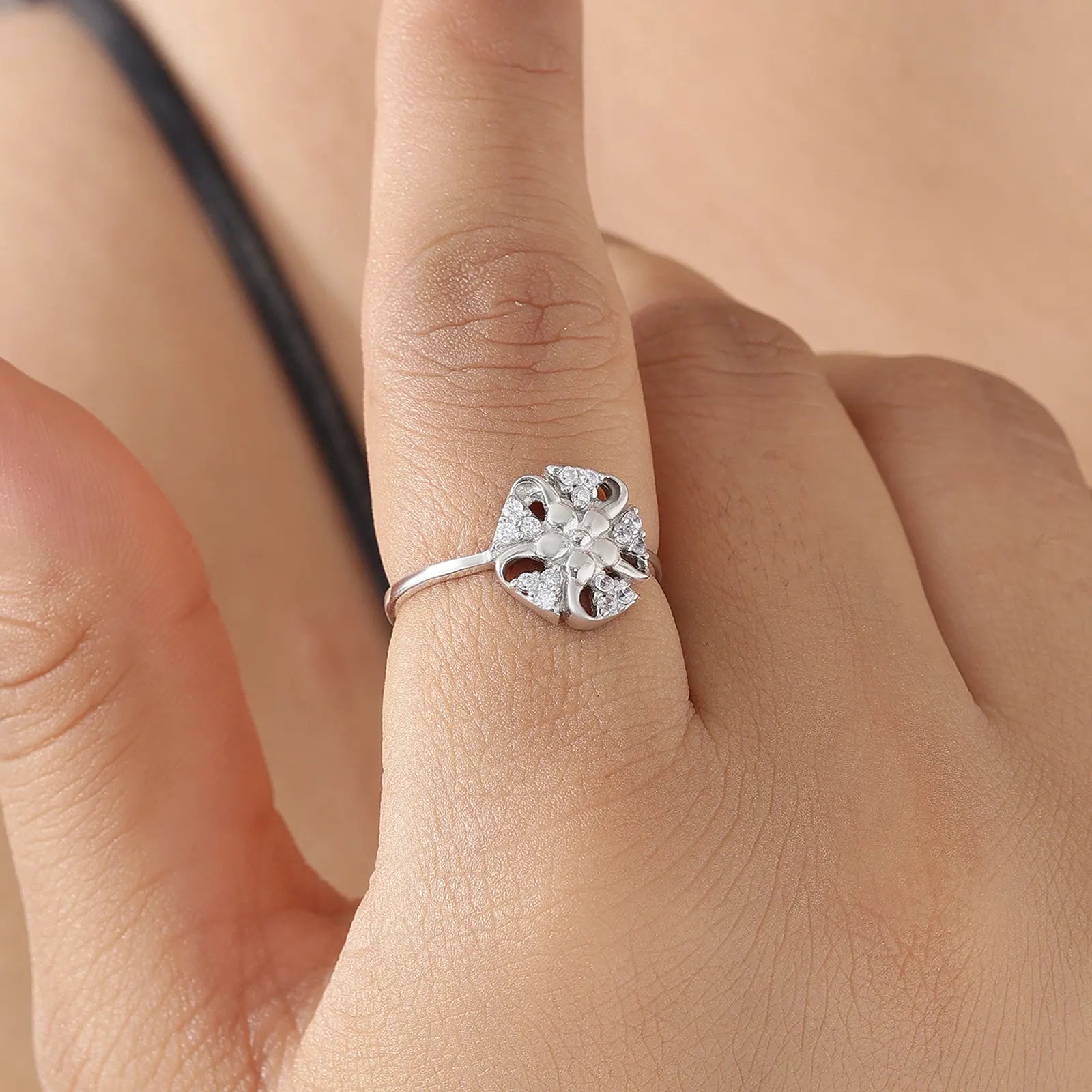 Trendy Floral CZ Silver Ring
