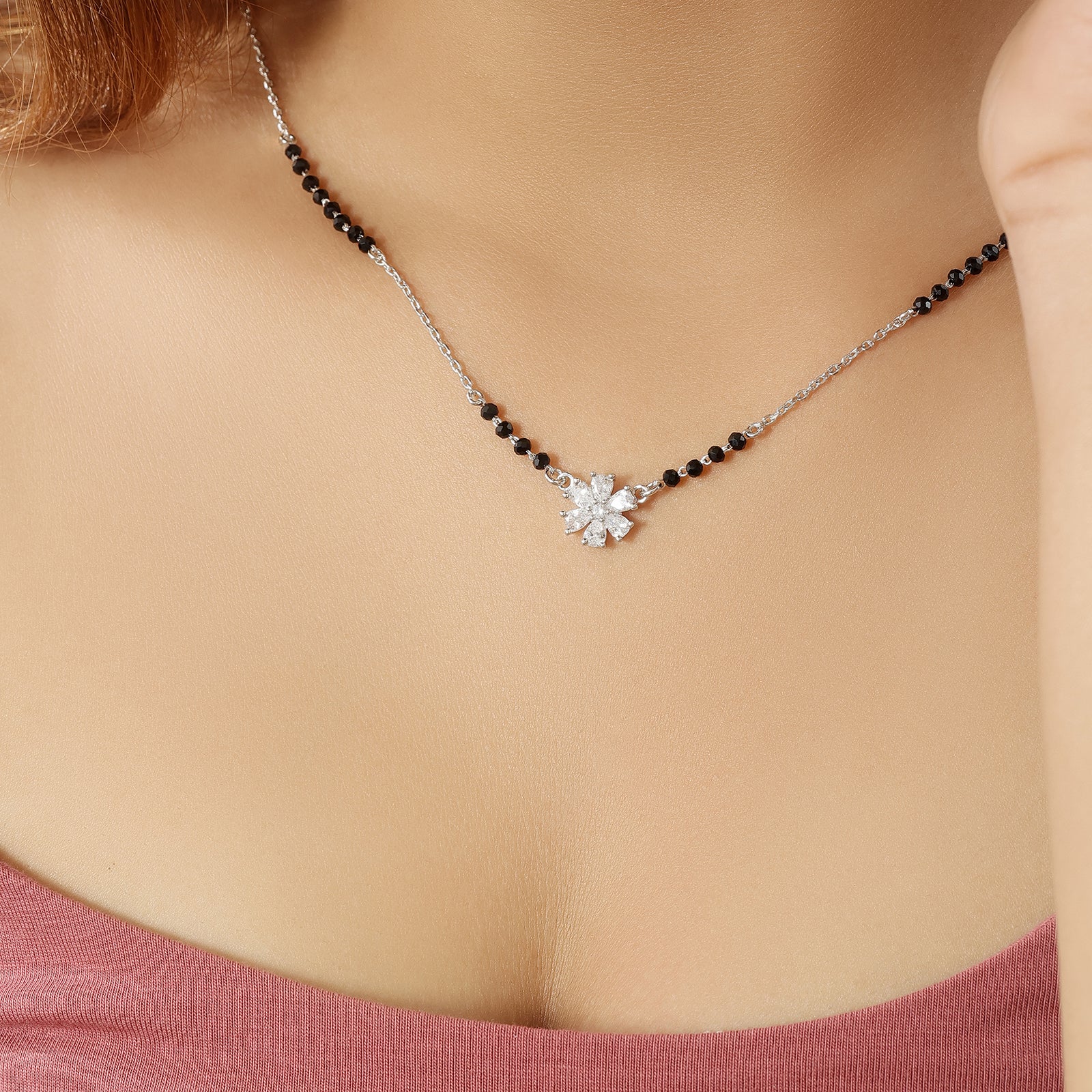 Floral Design Silver Mangalsutra