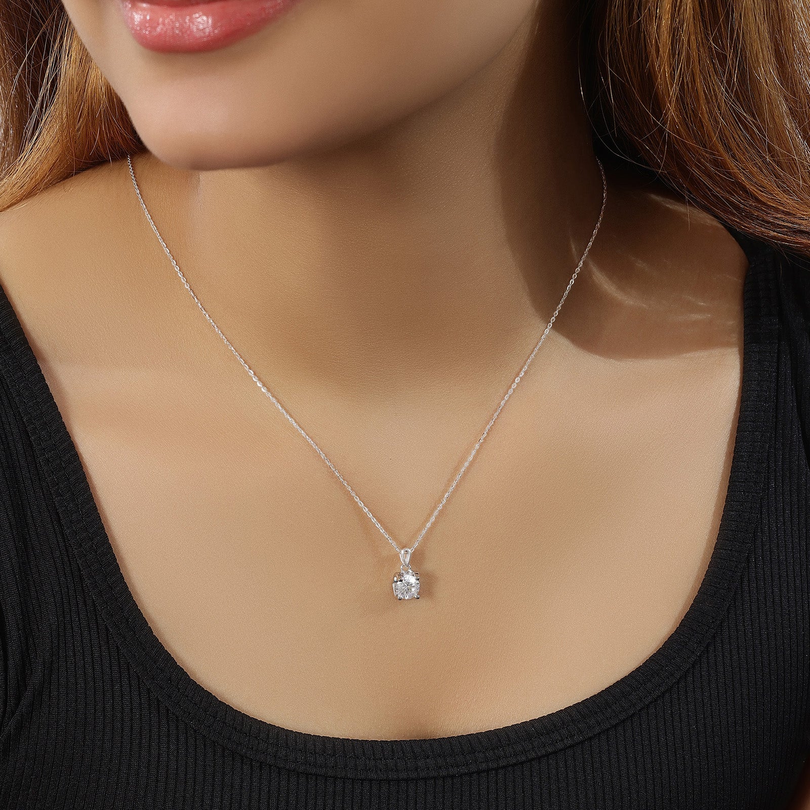 Solitaire American Diamond Silver Pendant & Chain - Tweov Jewels