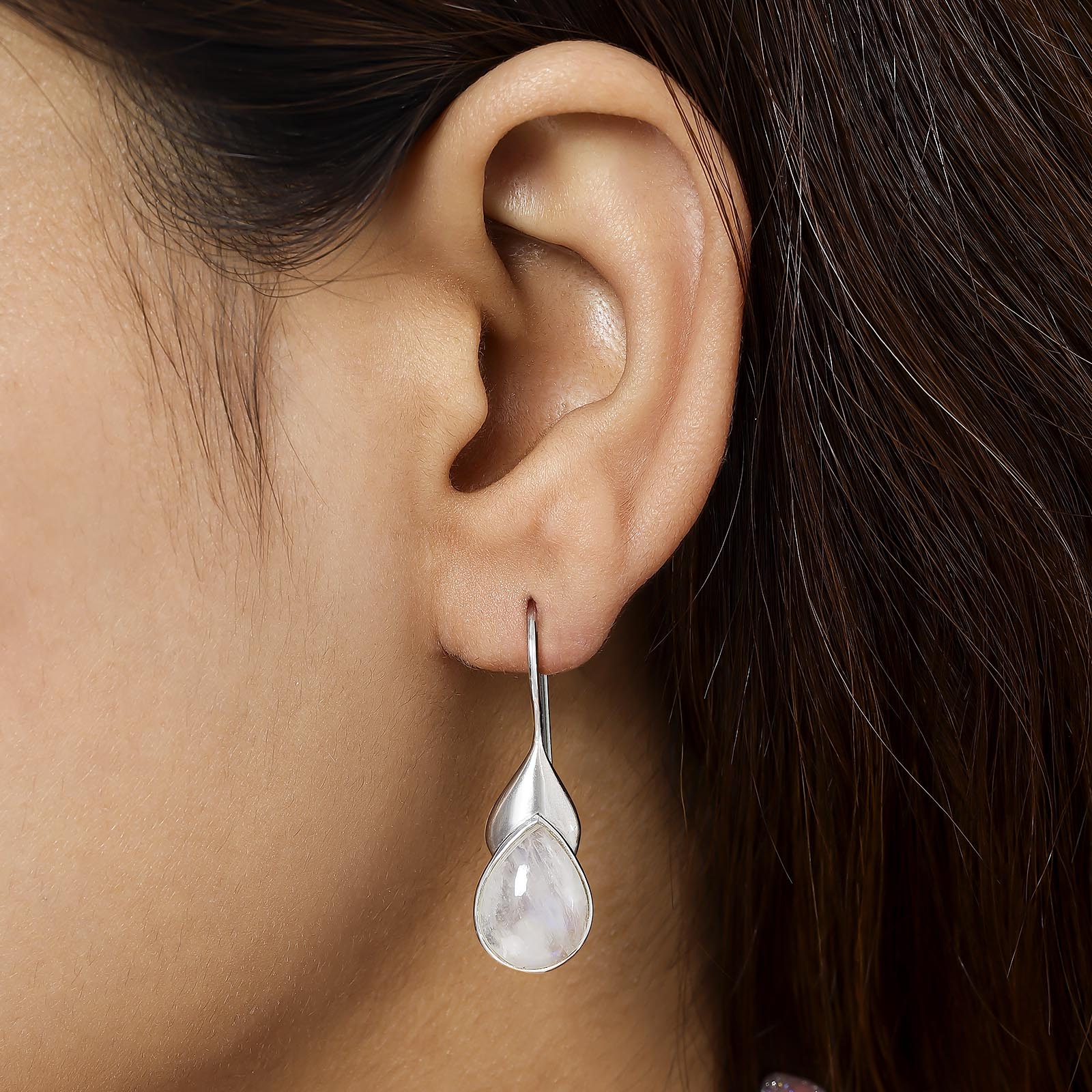 Pure Silver Earrings - Teardrop White Pearl Hoop Earrings