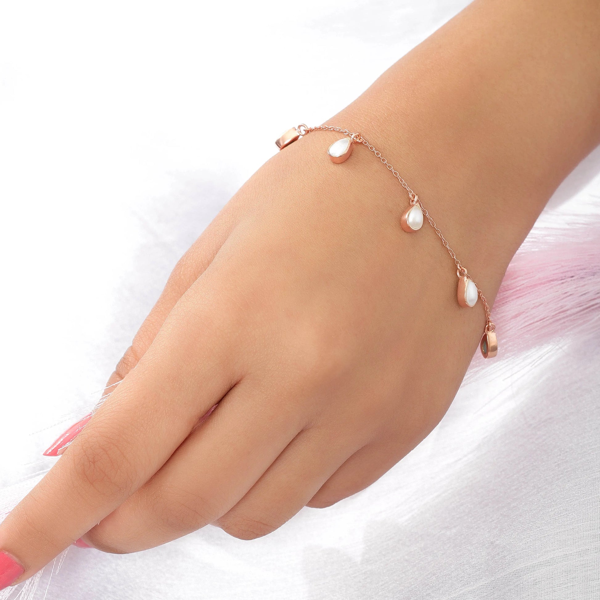 Rose Gold Plated Silver Drop Shape Pearl Bracelet - Tweov Jewels
