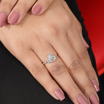 925 Sterling Silver Cz studded floral leaf ring