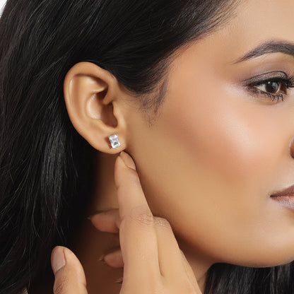 Rectangle Shape Silver Stud Earrings