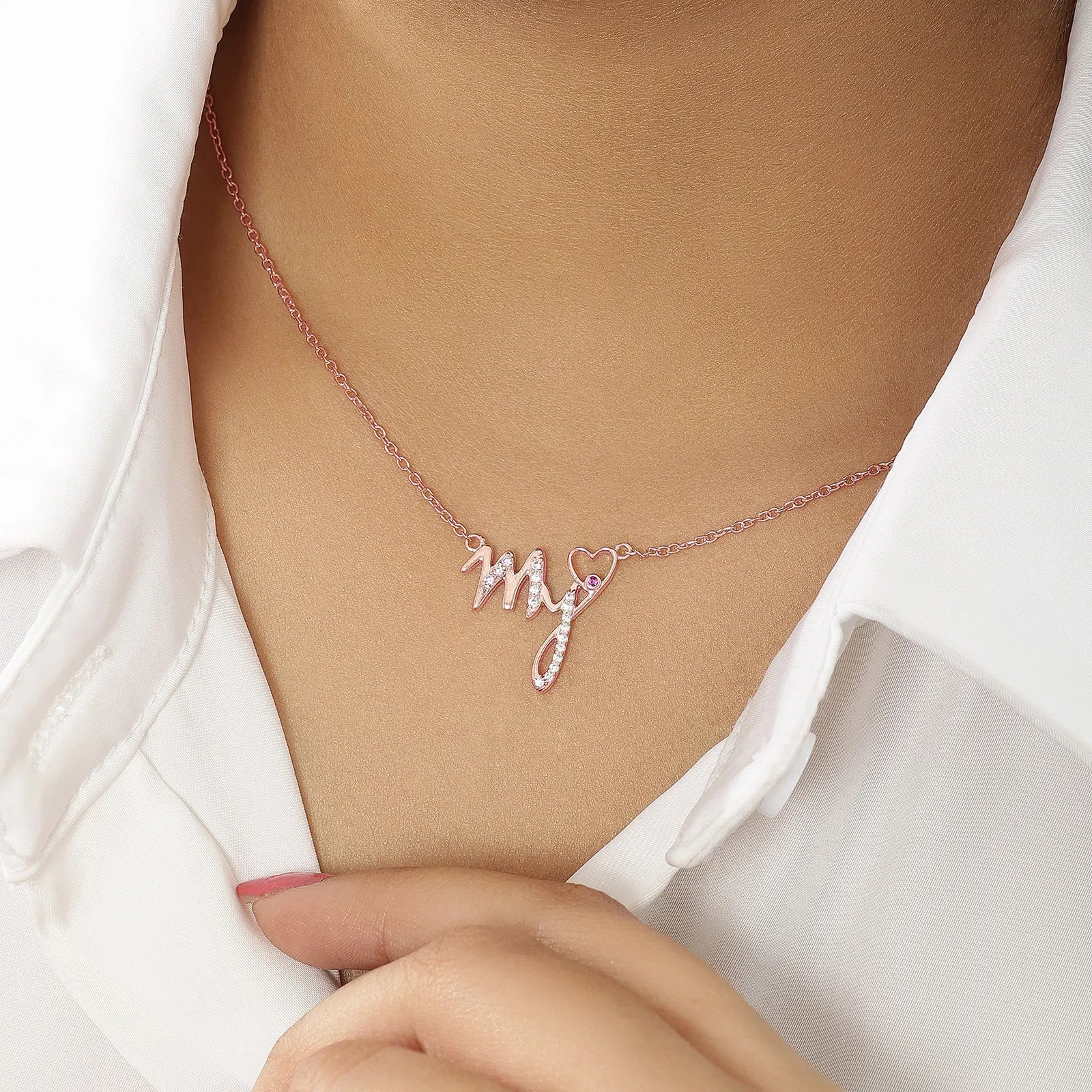My Heart Rose Gold Silver Necklace