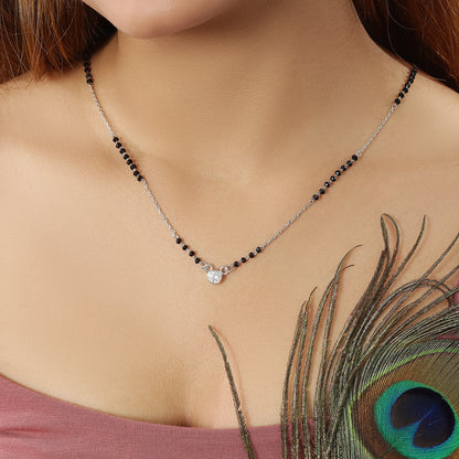 AD Studded Round Solitaire Silver Mangalsutra - Tweov Jewels