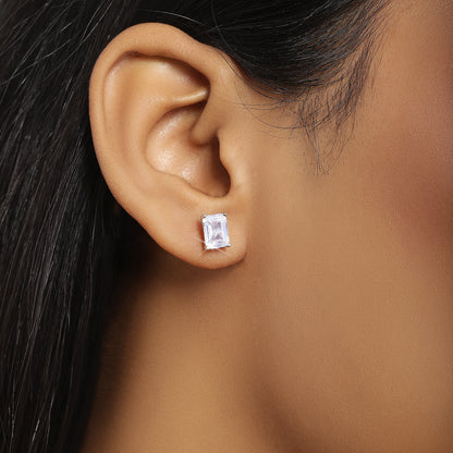 Rectangle Shape Silver Stud Earrings