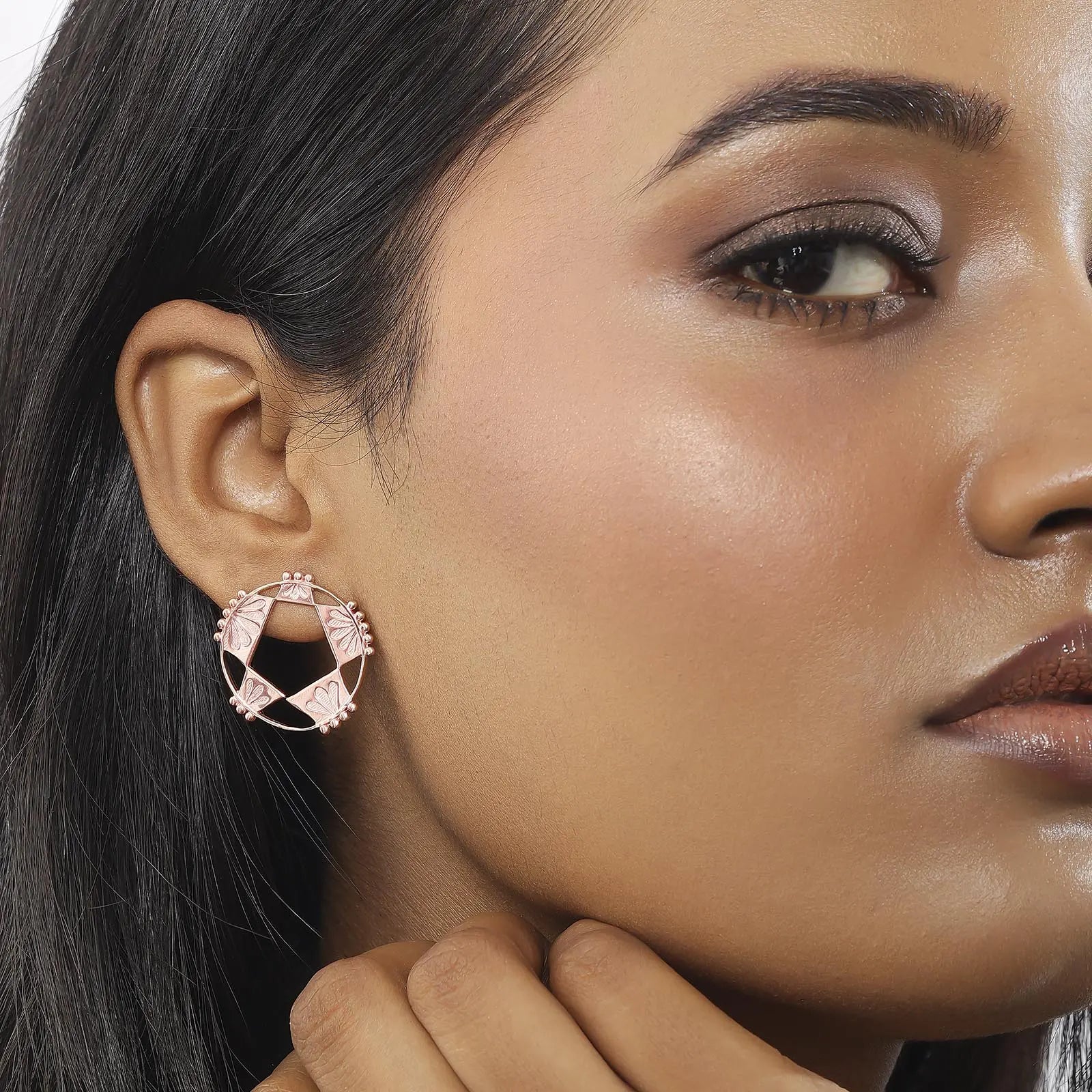 Rose Gold Plated Silver Geometric Star Stud Earrings - Tweov Jewels